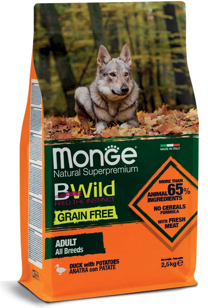 Monge BWild Grain Free Adult Anatra e Patate 2,5kg - Crocchette Cane Monge BWild Grain Free Adult Anatra e Patate 2,5kg - Crocchette Cane